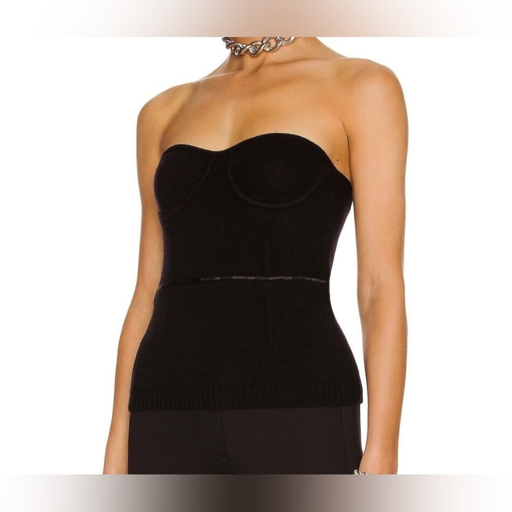 NWT Helmut Lang Logo Jacquard Trimmed Wool Bustier Strapless Top Size MSRP $315